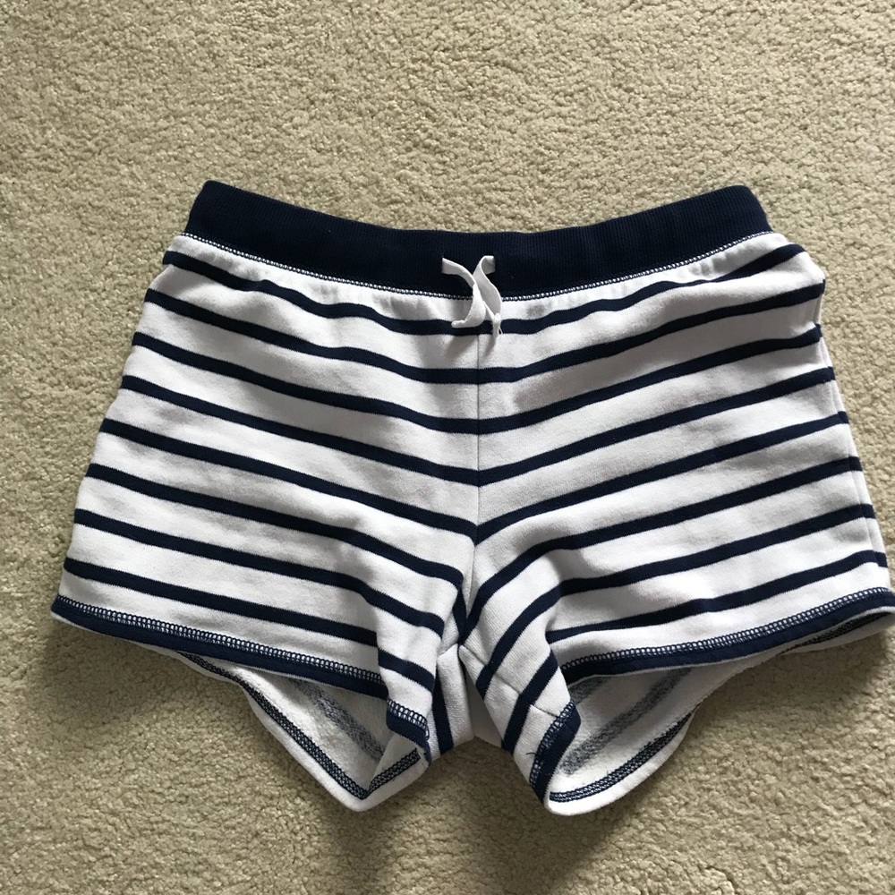 Navy and White stripped soft shorts.
